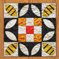 Honey Bee Quilt Block Pattern | 6", 8", 10", 12", and 14" Size Versions Included # 333-B-1