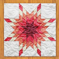 Pomegranate Feathered Stars Quilt Block Pattern | 16", 18", 20", 22", and 24"  Size Versions Included # 291-B-2