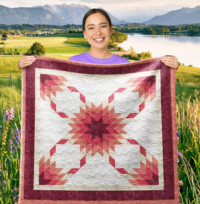 Pomegranate Feathered Stars Wall Quilt | 40x40 Inches # W - 291